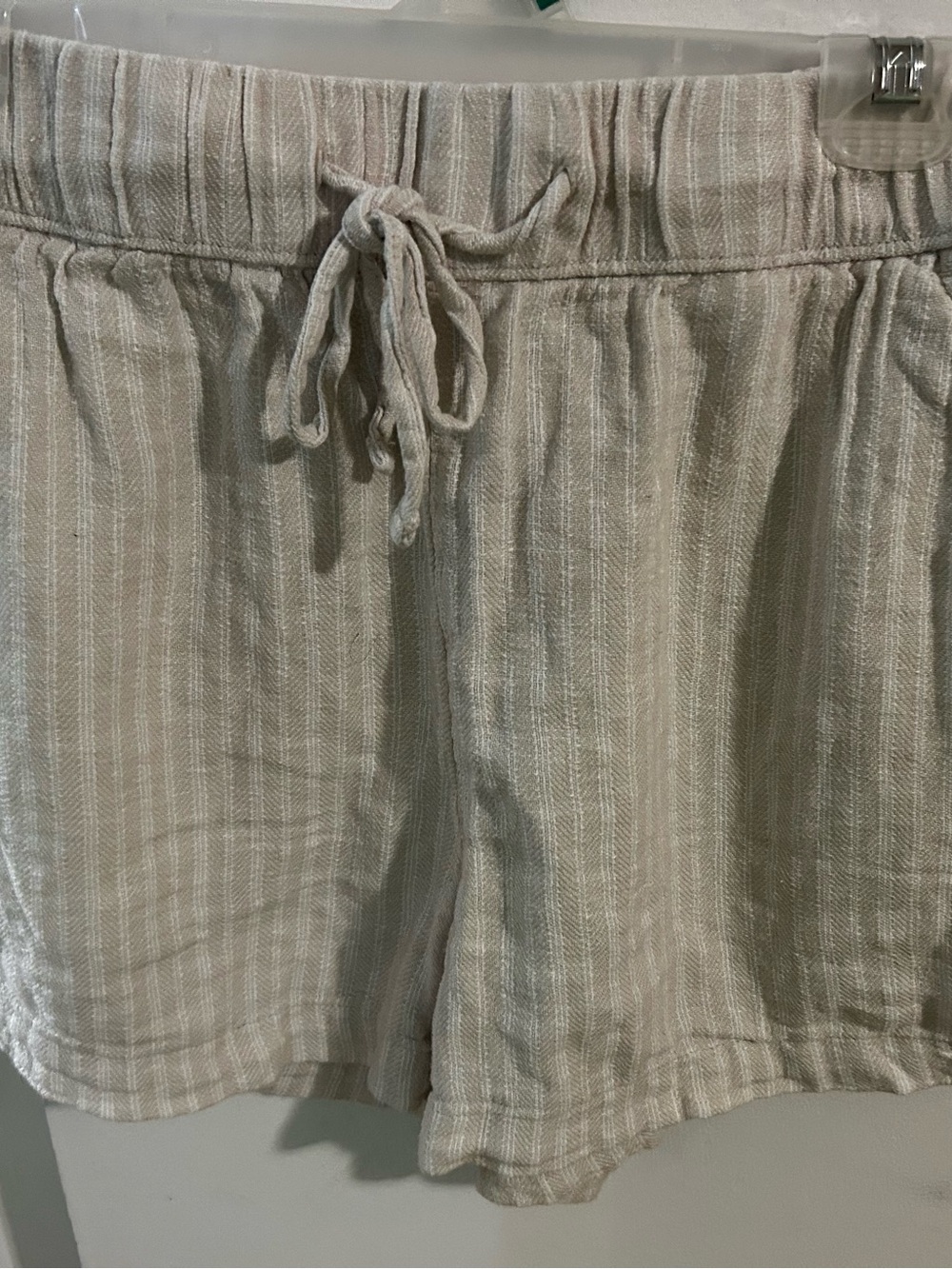 Time and True Natural Beige Striped Drawstring Women’s Shorts
